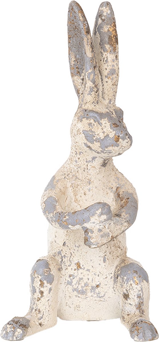 Clayre & Eef Decoratie Beeld Konijn 8x9x17 cm Beige Kunststof