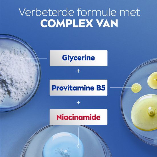 Ingrediënten van de formule: glycerine, provitamine B5, niacinamide in schaaltjes.