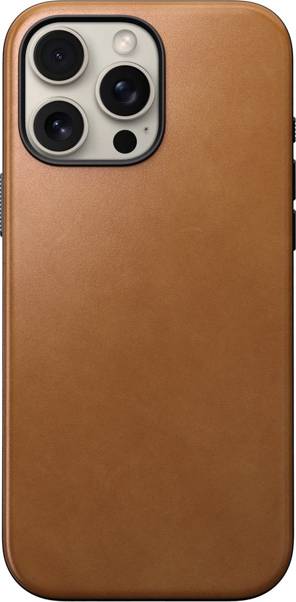 Nomad Hoesje Geschikt voor Apple iPhone 16 Pro Max | Modern Leather Case | Compatibel met MagSafe en Draadloos Opladen | Back Cover Echt Leer - Bruin