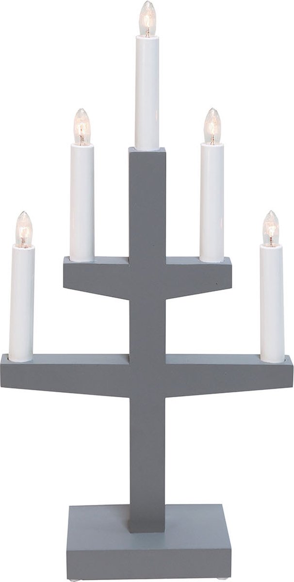 Star Trading kandelaar 'Trapp' van grenenhout, grijs, 5-lichts, vervangbare E10-lampen, H 46 cm