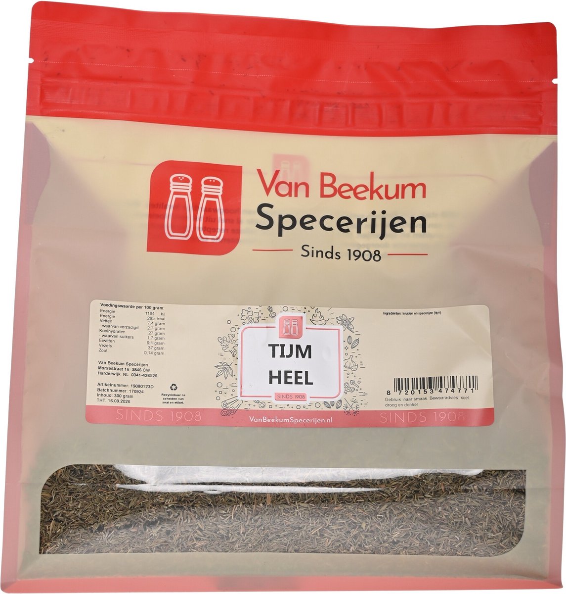 Goedkoopste Van Beekum Specerijen - Tijm Heel - 300 Gram (hersluitbare stazak
