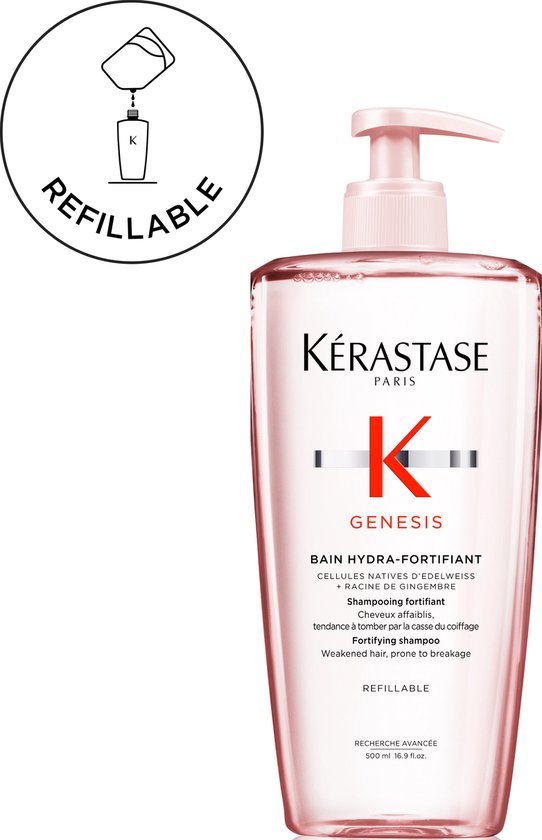 Kérastase Genesis Bain Hydra-Fortifiant Navulbare Shampoo - Versterkende en Hydraterende Anti-Haaruitval Shampoo voor Fijn, Verzwakt Haar - Voordeelverpakking Refillable 500 ml