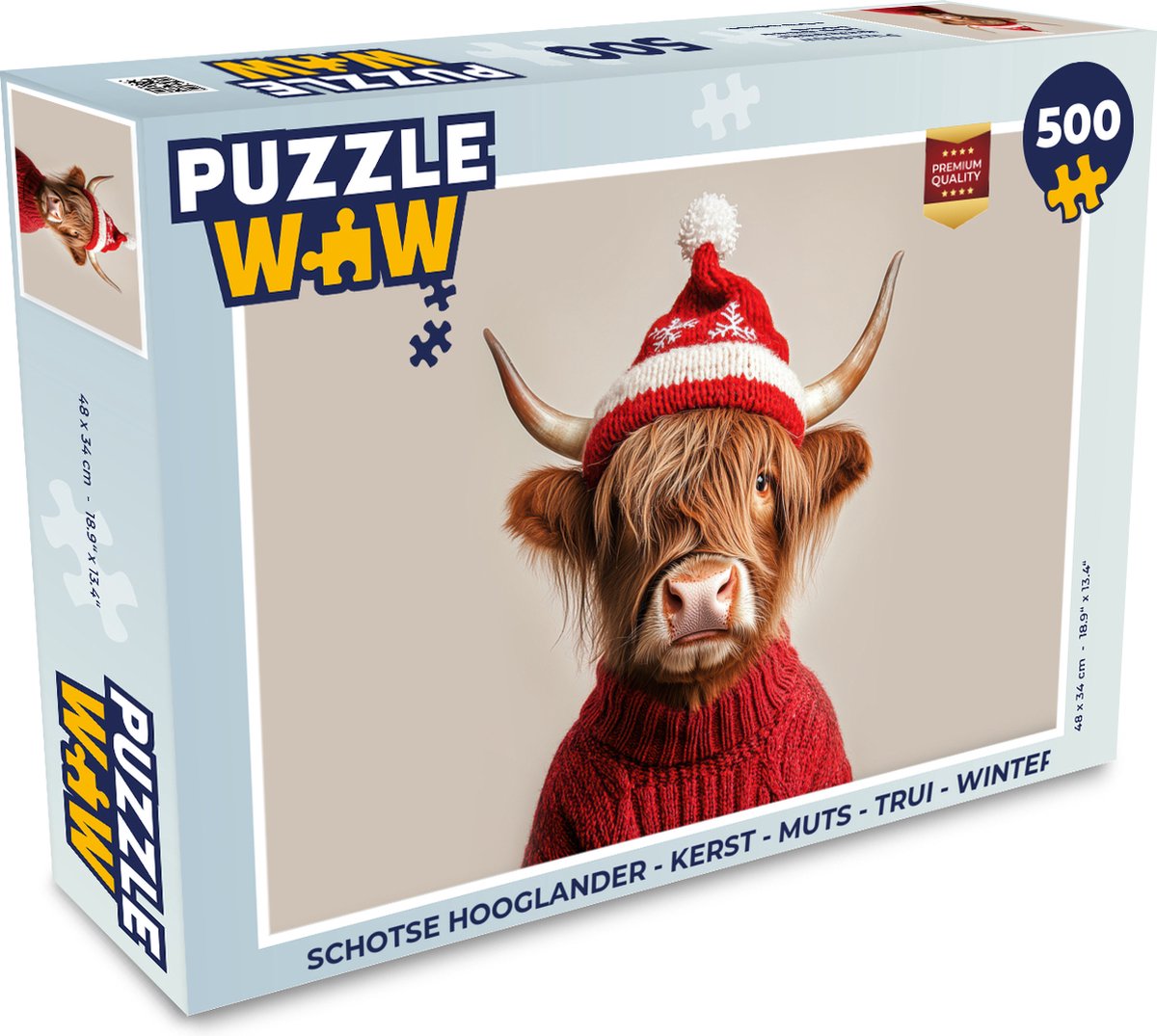 Puzzel Schotse Hooglander - Kerst - Muts - Trui - Winter - Legpuzzel - Puzzel 500 stukjes - Kerstpuzzel - Kerstpuzzels - Kerst - Cadeau - Kerstcadeau voor mannen, vrouwen en kinderen