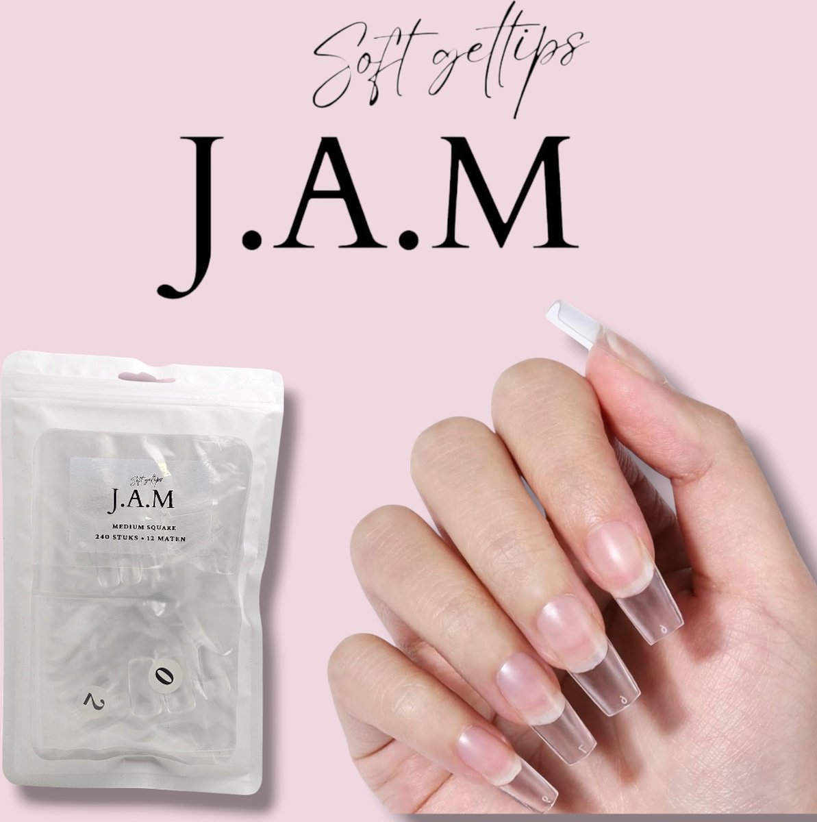 Goedkoopste J.A.M - Medium Square Soft Gel Tips - Nepnagels - Gelnagels - plaknagels met lijm - Square Nagels - press on nails 100 soak - off - square Nagel tips - square nail tips - Full Cover 240 Stuks Transparant / Clear Tips - nagelvijl - lijm