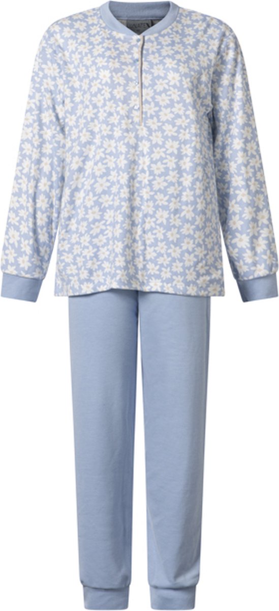 Lunatex warme dames pyjama 124227 interlock - bloemenprint - blauw