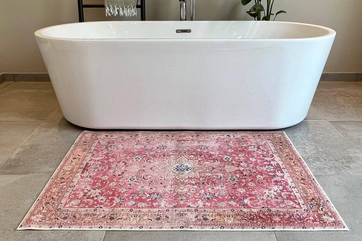 Vintage look badkamer badmat | roze | 120cm x 80cm
