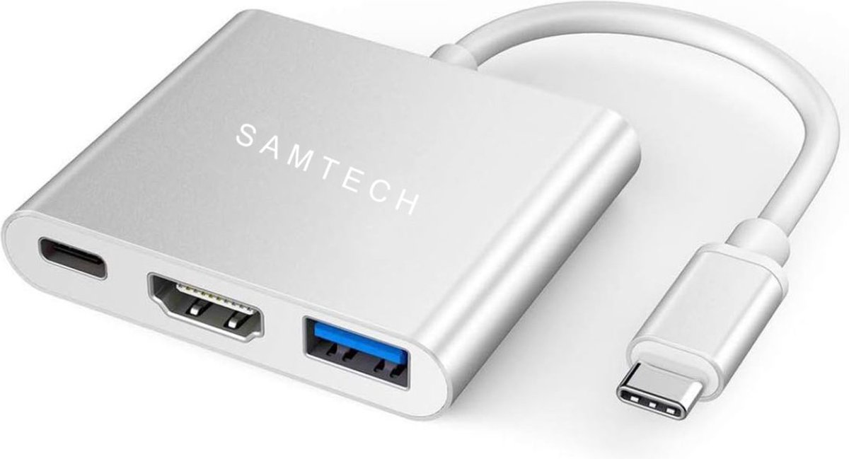 Usb C Naar HDMI Adapter 3 in 1 | USB-C HUB 4K | Type-c to HDMI converter |Thunderbolt 3 | Compatible oa Apple Macbook | Chromebook | Macbook air | Surface | XPS | Dell | Lenovo | Samsung | HP |Silver | SAMTECH