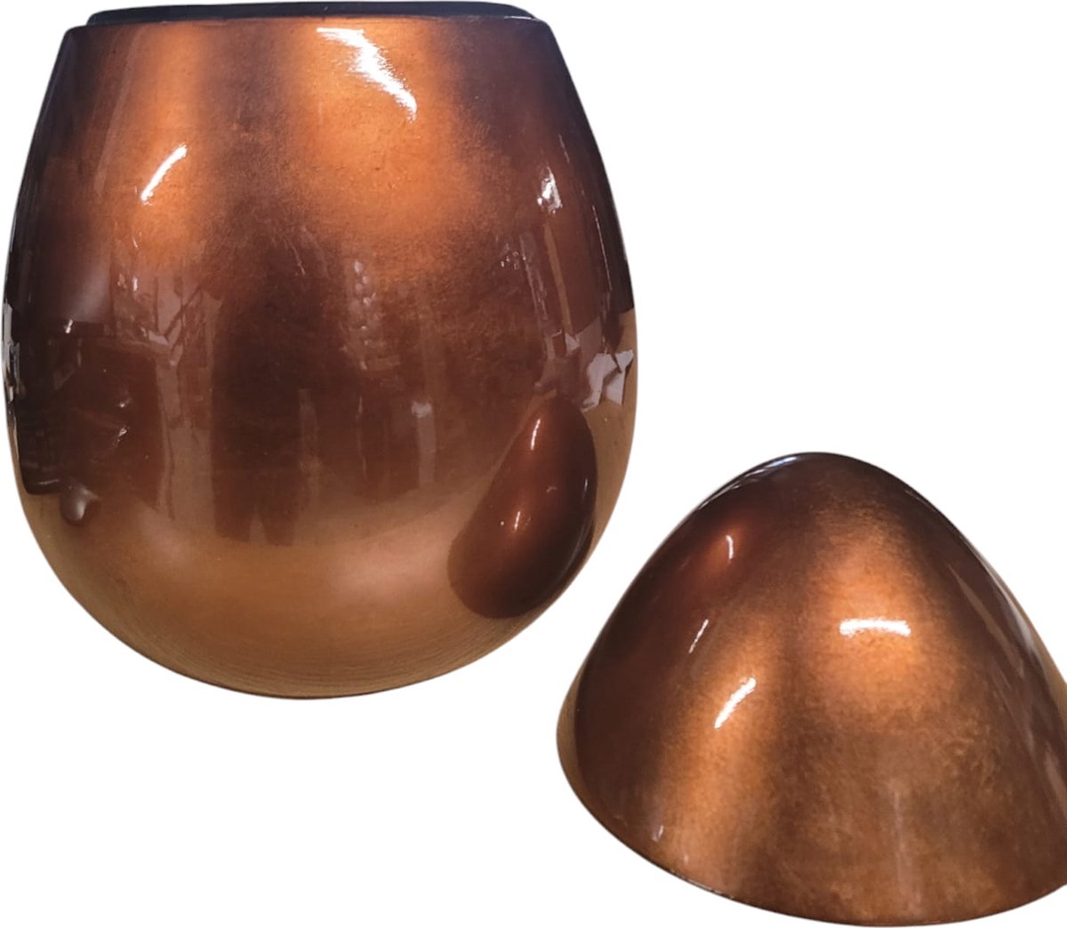 Handgemaakte vaas Bronze met deksel - keramiek 23x33cm - eivaas - hoogglans brons