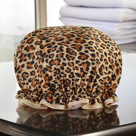 Luxe Grote Douchemuts / Shower cap / Douchekapje / Douche cap voor vol haar / krullen / afro van AfricanFabs® - Bruine Leopard / Panter