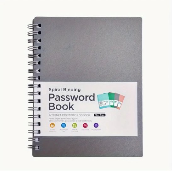 Wachtwoordenboekje - wachtwoord - password - grijs boekje - boekje voor je wachtwoorden - boekje voor wachtwoorden - Wachtwoord organizer - Spiraalgebonden - Alfabetische Tabbladen - Ideaal voor Thuis - Kantoor - Internet - grey - Computer - Login
