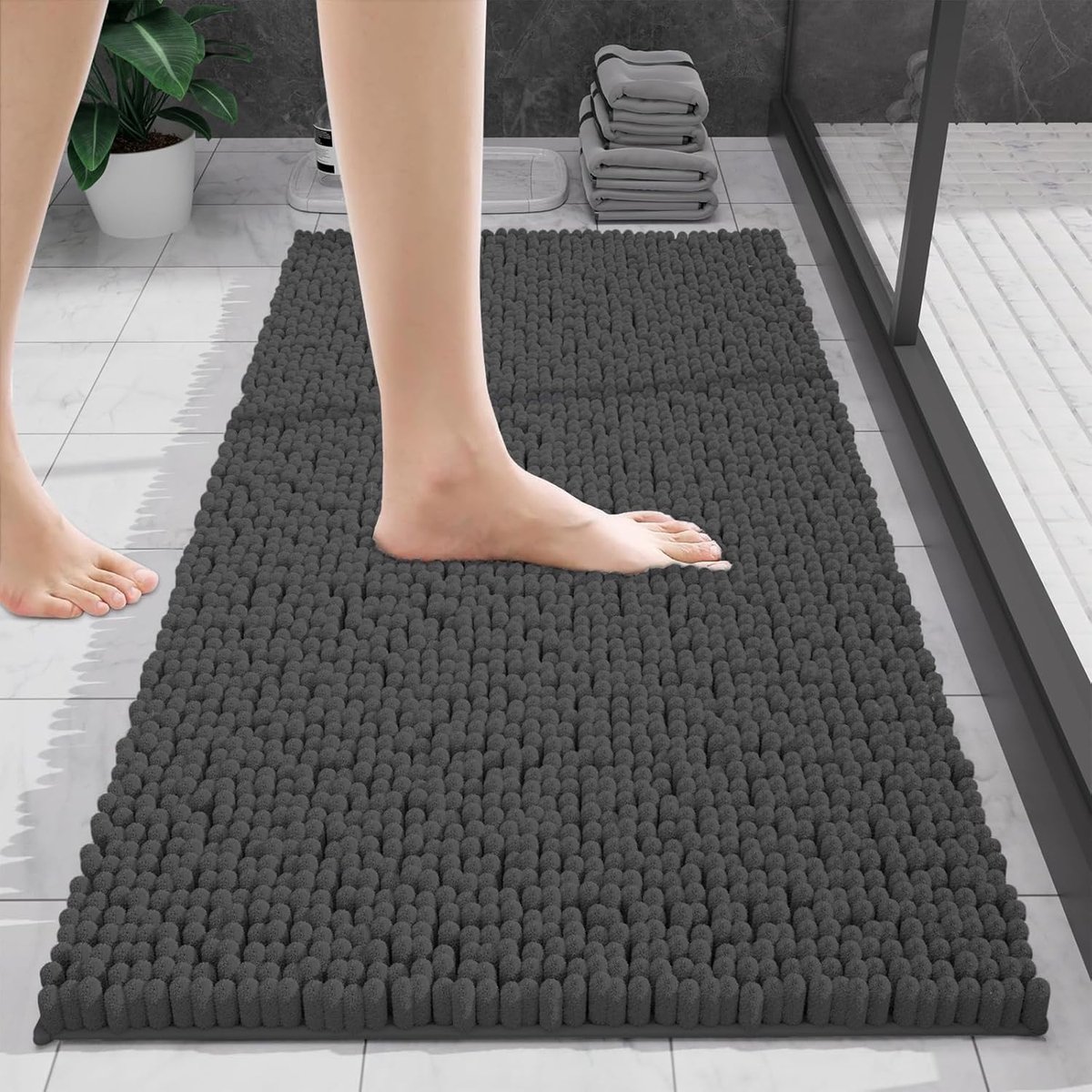 JGS ® Zachte Antislip Badmat voor Badkamer en Toilet, Waterabsorberend en Wasmachinebestendig in Donkergrijs