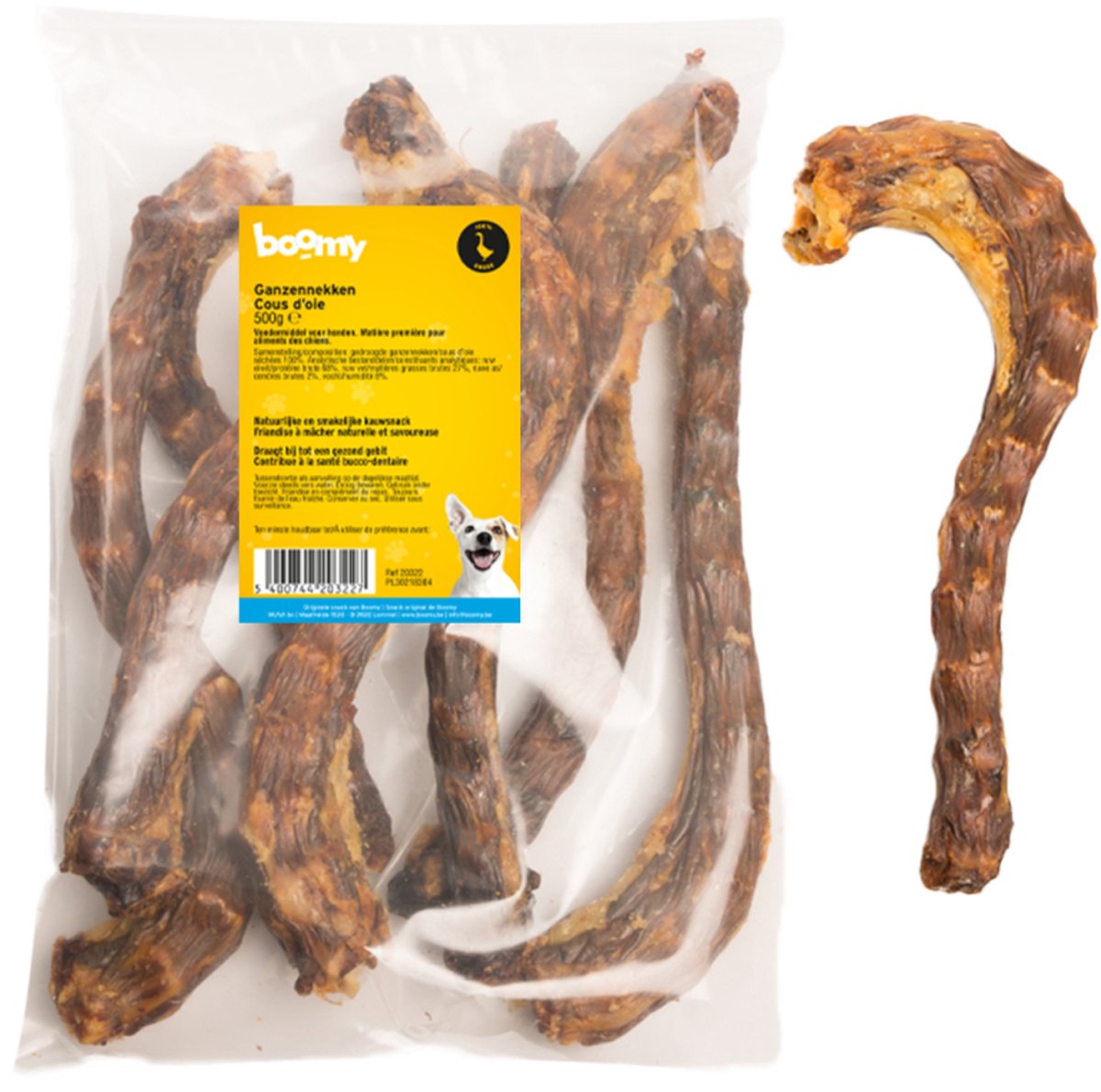 Boomy - Gedroogde ganzennekken - Natuurlijke hondensnacks - Gezonde kauwsnack hond - Kauwstaaf hond - Hondensnoepjes - Hondenkoekjes - 500g