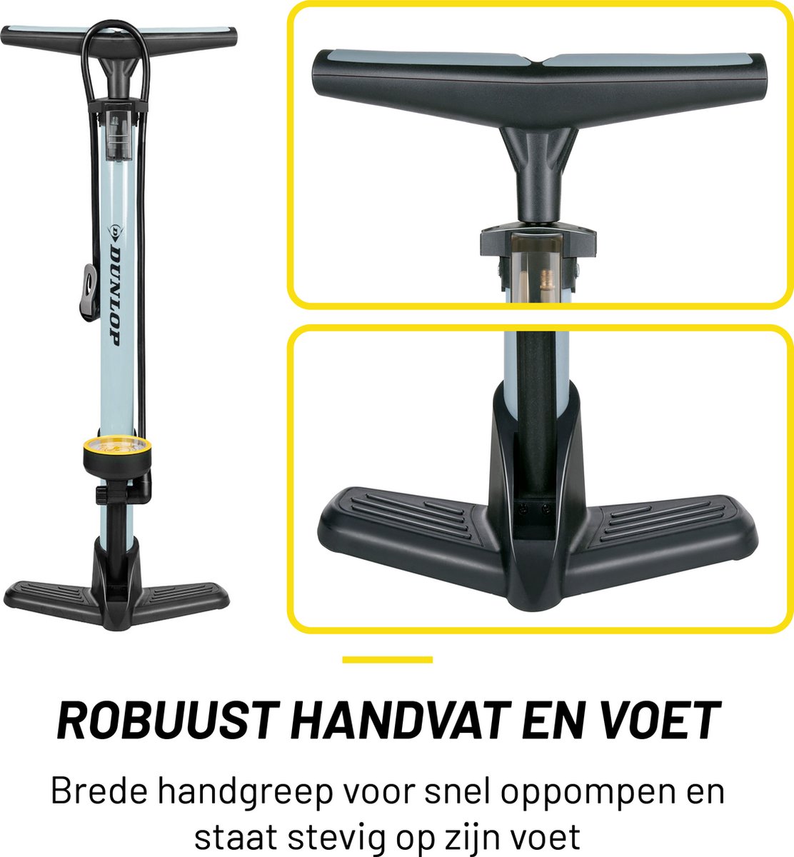 Dunlop Fietspomp met Drukmeter - Fiets Pomp voor Dunlop, Schrader en Frans Ventiel - Staande Pomp Incl. Adaptoren voor Waterspeelgoed en Ballen — afbeelding 3