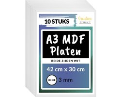 Creative Deco 10 x A3 MDF-platen Wit aan beide zijden | 420 x 300 x 3 mm | Dunne houten platen | Perfect voor laser, CNC-router, modelbouw, figuurzaag