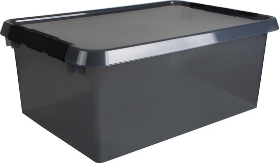 Cetomo 45L x 4 opbergdozen, plastic opbergdoos met deksels, organiserende container met handvat en veilige vergrendelende gespen, stapelbaar, nestbaar, draagtas voor thuiskleding, 45L-4Pack, helder