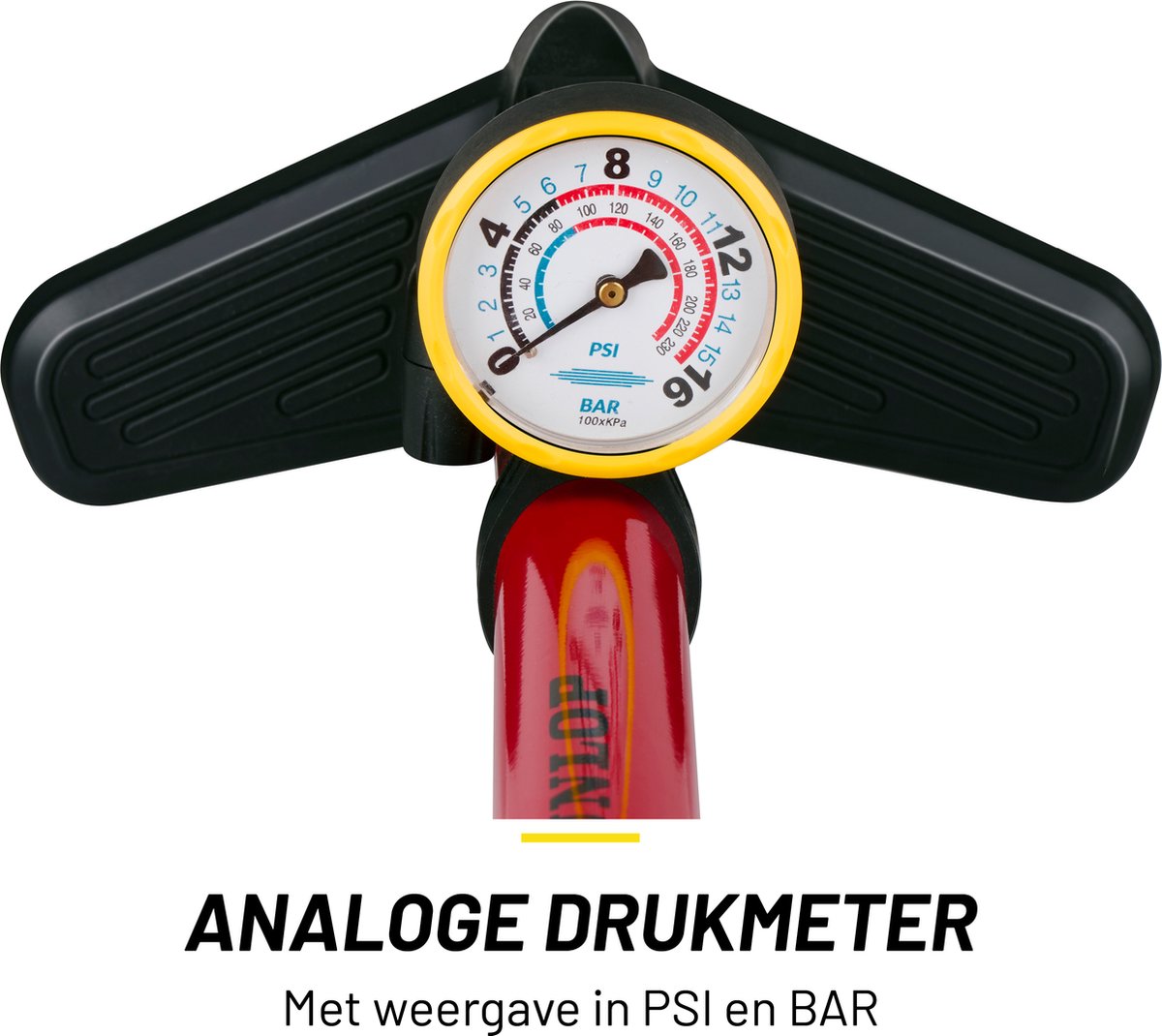 Dunlop Fietspomp met Drukmeter - Fiets Pomp voor Dunlop, Schrader en Frans Ventiel - Staande Pomp Incl. Adaptoren voor Waterspeelgoed en Ballen — afbeelding 4
