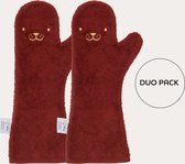 Nifty - The Original Baby Shower Glove – Duo Pack - baby douche handschoen voor beter grip op je baby bij het douchen - origineel kraamcadeau - lange baby washand – Red 1+1