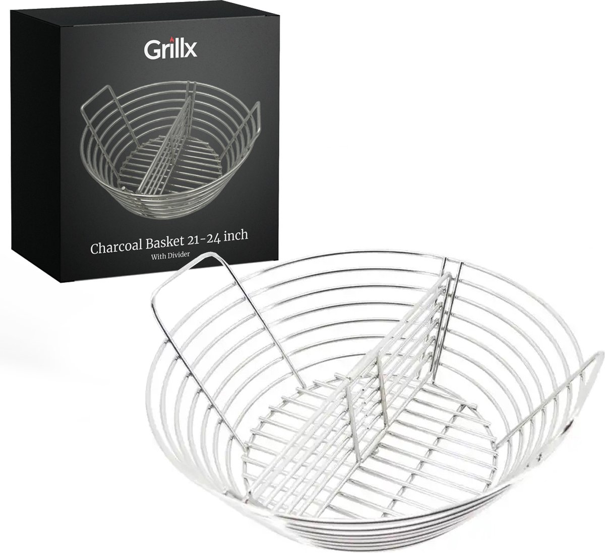 Grillx Kolenmand 21, 22, 23, 24 inch - Met Uitneembare Divider - RVS - Kamado accessoires - accesoires