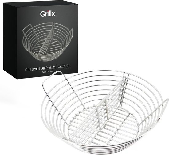 Panier à charbon GrillX 21, 22, 23, 24 pouces - Avec séparateur amovible - Acier inoxydable
