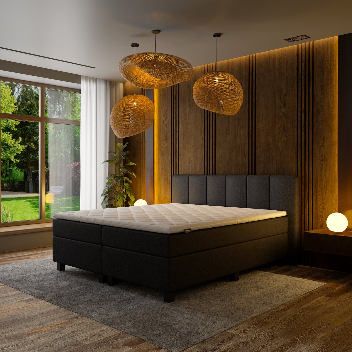 Mörgenn Boxspring Madrid - Pocketvering - 6-Baans Hoofdbord - Antraciet - 180x200 cm - Inclusief Dekbed en Kussens thumbnail 5
