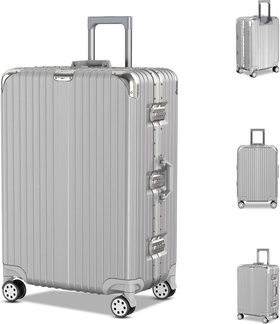 Voyagoux® AEON Koffer Groot - Koffers - 114L - TSA Slot - Met Wielen - Zilver - Aluminium Frame