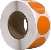 Zijaanzicht van een rol met oranje, ronde stickers.