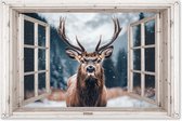 Affiche de jardin Cerf - Animaux - Paysage - Hiver - Neige - Vue - Nature - 120x80 cm - Toile de jardin - Affiche d'extérieur