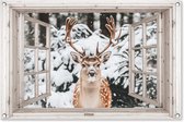 Affiche de jardin Transparent - Cerf - Neige - Hiver - Forêt - Animaux - Nature - 90x60 cm - Toile de jardin - Affiche d'extérieur