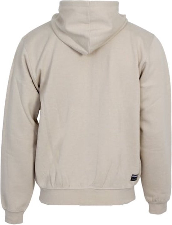 Beige hoodie, gezien vanaf de achterkant.