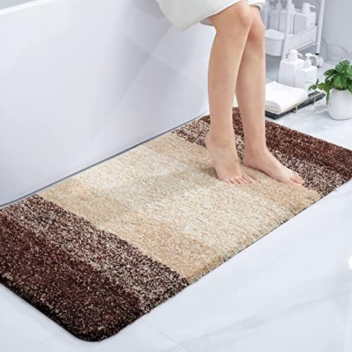 Zacht badkamertapijt, 60 x 120 cm, antislip, wasbaar, hoogpolig, microvezel, absorberend