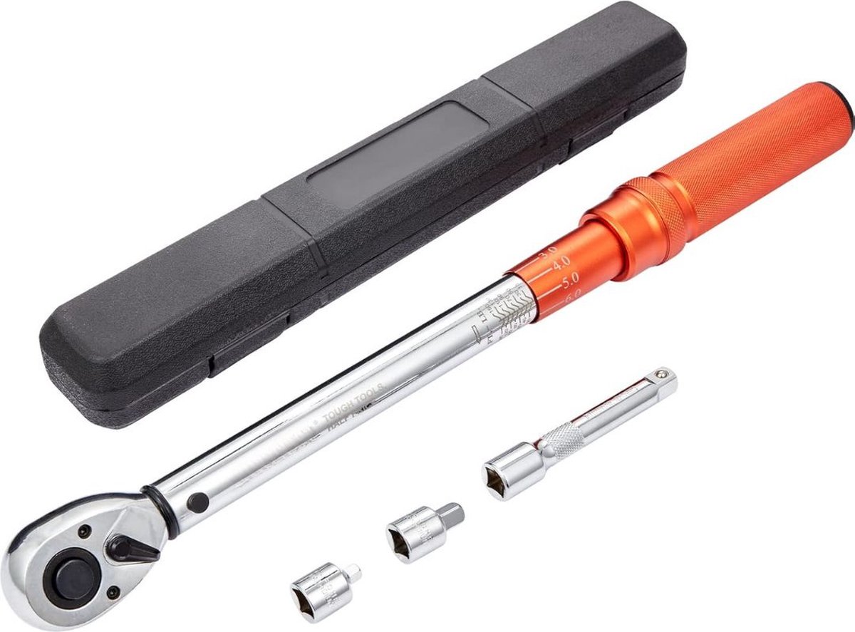 Momentsleutel 1/4", 2.3-23Nm momentsleutel fiets & motor set, ± 3% foutnauwkeurigheid 2 verlengstangen 127 & 76.2mm, 1/2-1/4" adapter, 72 tanden verstelbare ratelkop