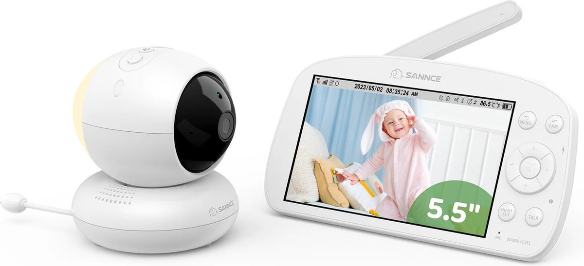 Vihes Babyfoon Met Camera - Audio - 5,5 inch scherm - Nachtlampje - Veiligheidscamera - 4x digitale zoom - 10 uur baterijduur - tilt rotatie