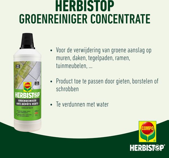 Herbistop Groenreiniger Concentrate - tegen groene aanslag - op terrassen, muren, tegels, daken, tuinmeubelen, ... - fles 1L (200 m²) van Merkloos	 — afbeelding 3