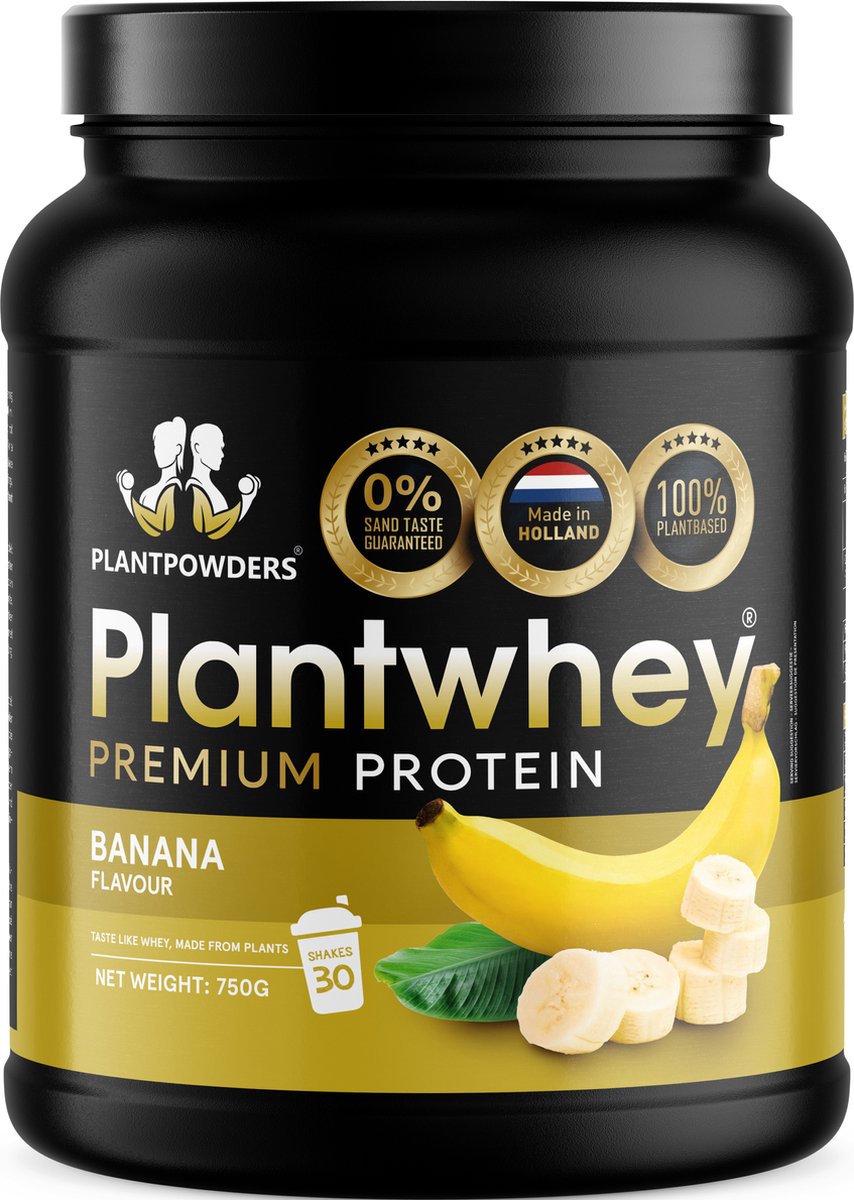 Goedkoopste Plantpowders - Plantwhey® - S'Werelds Eerste Plantaardige Eiwitshake Zonder Zandsmaak! - Lactosevrij - Proteïne Poeder - Eiwitpoeder - Vegan Proteïne Shake - Banaan - 750 gram (30 shakes