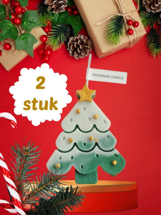 Kaars - Set van 2 - Kerst Kaars - Kerstboom - Goud geschilderd Sneeuw Effect - Aromatherapie Kaars - Figuurkaars