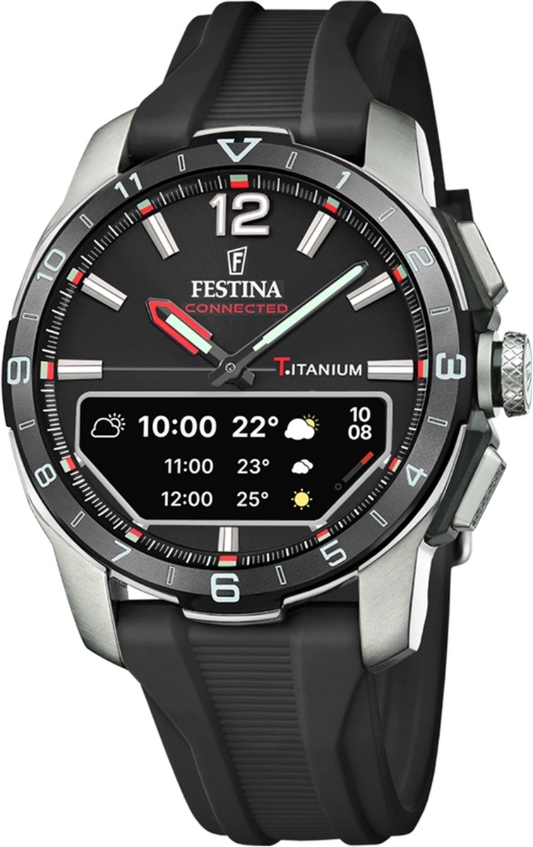 Festina F23000-4 Heren Horloge - Mineraalglas - Titanium-Leer - Zilverkleurig - Ø 44 mm - Quartz - Gesp - 3 ATM (spatwater)