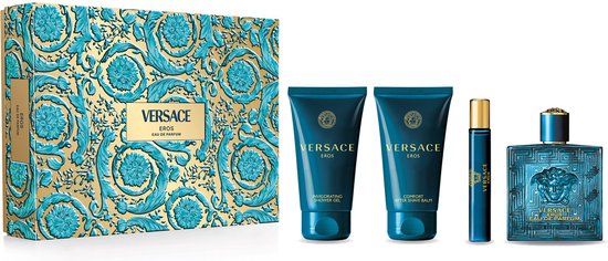 Versace Eros Giftset - 100 ml eau de parfum spray + 10 ml eau de parfum tasspray + 75 ml showergel + 75 ml aftershave balm - cadeauset voor heren