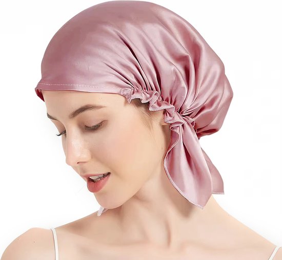 Ryce® Improve Zijden Slaapmuts - 100% MoerbeiZijde - Satijnen Slaapmuts - Silk Bonnet - Haarmuts - Gezond & Zacht Haar - Donkerroze