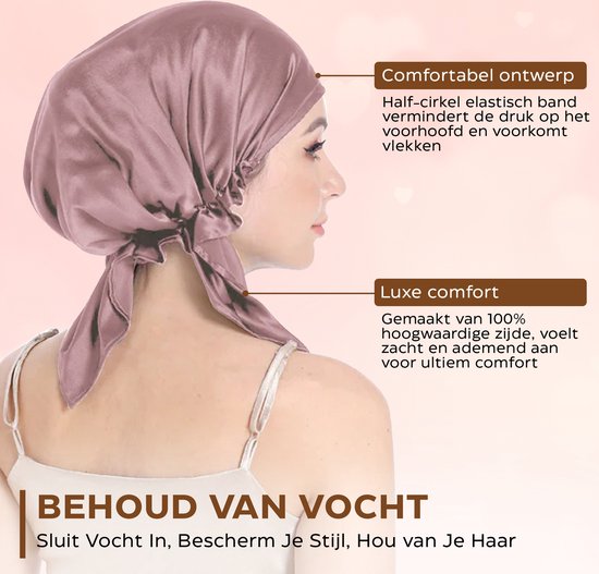 Ryce® Improve Zijden Slaapmuts - 100% MoerbeiZijde - Satijnen Slaapmuts - Silk Bonnet - Haarmuts - Gezond & Zacht Haar - Donkerroze