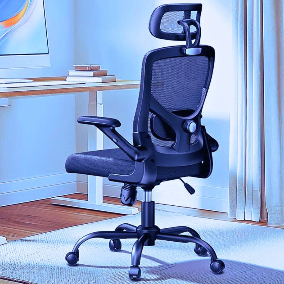 Ergonomische Bureaustoel Met Verstelbare Lendensteun - Hoofdsteun - Armleuningen - En Kantelfunctie - Comfort En Ondersteuning Voor Langdurig Zitten