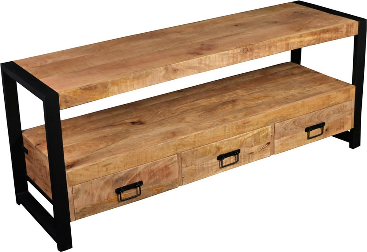 Homelounge TV Meubel Mangohout 150 cm – Massief Hout – 3 Lades & 1 Open Vak – Industrieel TV Kast – TV Meubel Woonkamer – 150x45x60 cm Bruin