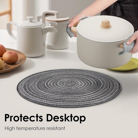 SHACOS Ronde Geweven Placemats Set Van 6 - 38cm Katoen, Hittebestendig