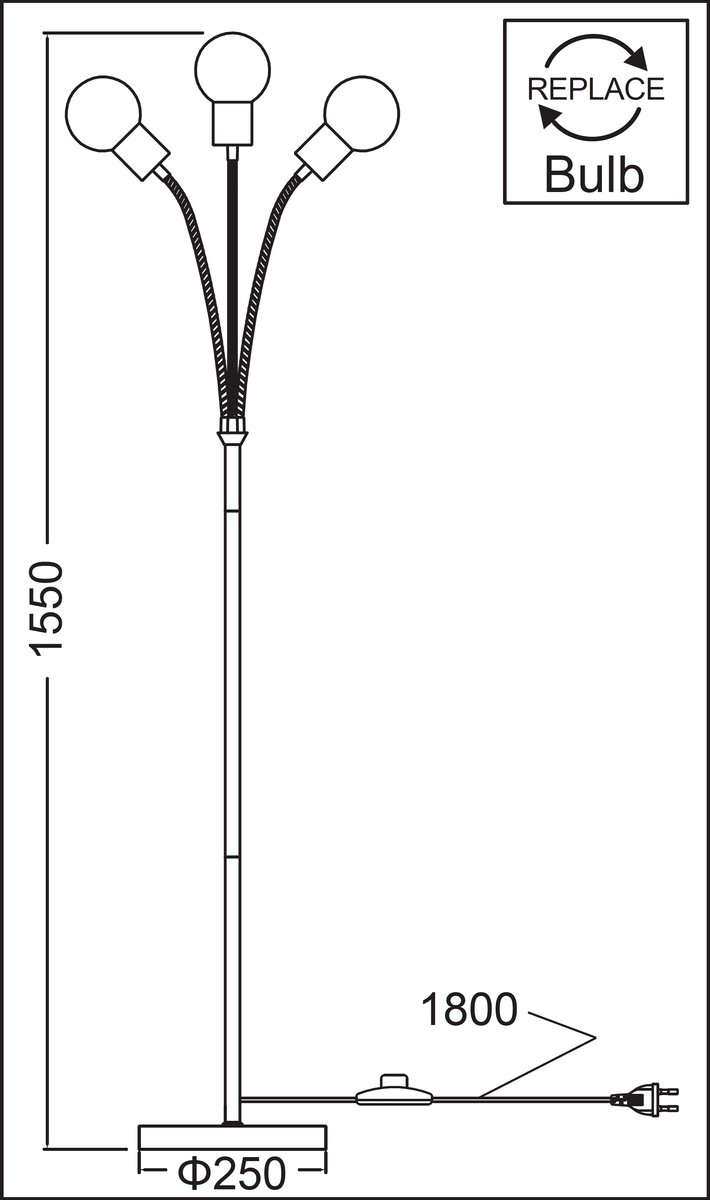 Trango 3-vlam 1531A-SD vloerlamp antraciet-mat *EARTH* incl. 3x 4W 3-traps dimbare E27 LED lamp 2500K goud-warm wit ca. H1550mm 3 lamparmen draaibare vloerlamp, kantoorlamp — cadeau in Wonen & Interieur - foto 7