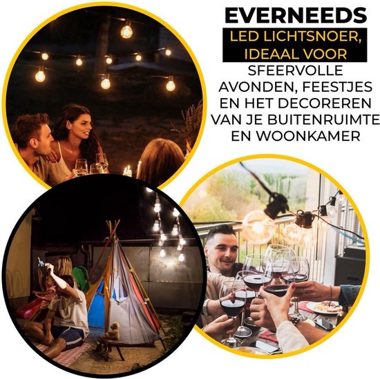 EverNeeds LED lichtsnoer, ideaal voor sfeervolle avonden, feestjes en decoreren van buitenruimte en woonkamer.
