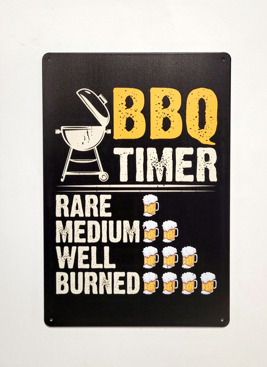 BBQ timer bierglazen Reclamebord van metaal METALEN-WANDBORD - MUURPLAAT - VINTAGE - RETRO
