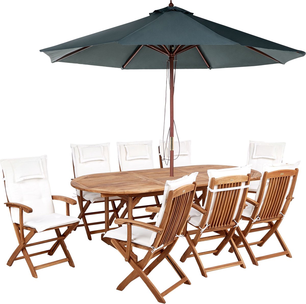 MAUI II - Tuinset voor 8 met parasol - Lichthout/Wit - Acaciahout