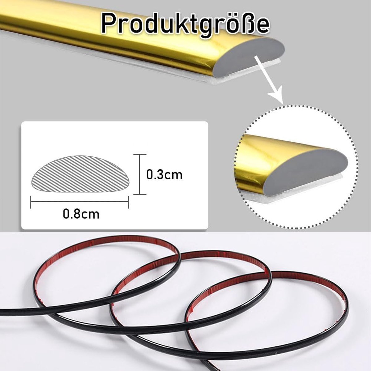 GORGECRAFT Gouden sierstrip om af te pellen en te plakken, flexibele spiegelrand, decoratieve strips, zelfklevende afdichtingstape voor wandtegels, plafondplaten