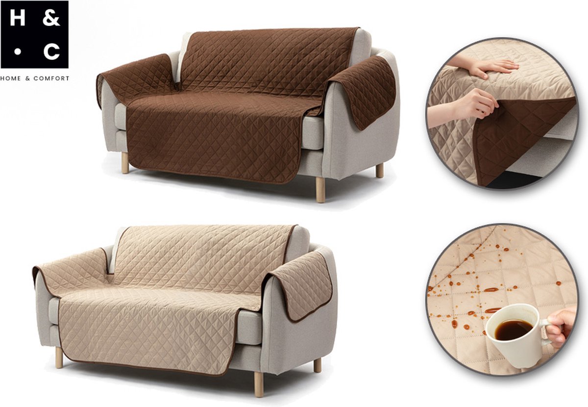 H&C Zetelhoes - Tweezitsbank - Bruin/Beige - Waterafstotend - Omkeerbaar