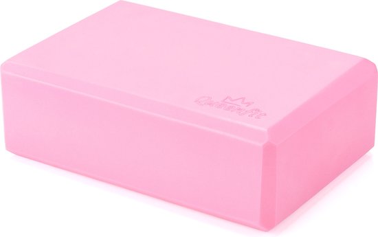 Roze Queenfit yogablok van schuim met ingebed logo.