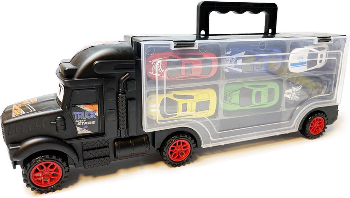 YJ TOYS Vrachtwagen transporter truck - Speelgoed auto's - 6-delig set - 31cm — afbeelding 3